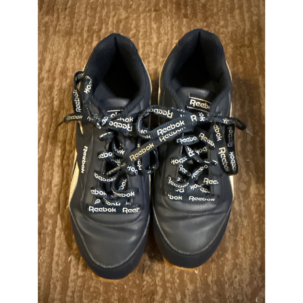 Reebok Sneakers Kids Navy Blue White Logo‎ Lace Up Shoes Size 1
